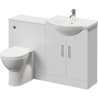 Alexander James Cento Gloss White 1250mm 2 Door Vanity Unit Toilet Suite - 1250mm - Chrome 96mm Knurled Bar HandleJames Toilet Pan and Seat