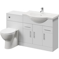 Alexander James Gloss White 1350mm 3 Door Vanity Unit Toilet Suite - 1350mm - Chrome 96mm Knurled Bar HandleJames Toilet Pan and Seat