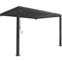 Aluminium bioclimatic wall-mounted pergola, with adjustable slats, Triomphe 4x3m, Anthracite, 391x301x250 cm