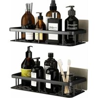 Aluminum Drill-Free Shower Caddy, Rustproof Bathroom Storage, Self-Adhesive Bathroom Shelf - Black 2 Pieces