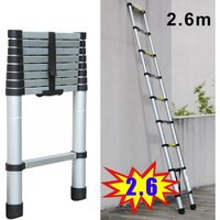 Aluminum Ladders Extendable Telescopic 8.5FT/ 2.6M Ladder Heavy-Duty Multi Purpose Straight Attic Loft Ladder Portable Folding