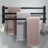 Aluminum Wall Mounted Towel Rack - 3 Tier - with Hooks - 60cm - Waterproof - Black - for Bathroom, Kitchen, Shower.