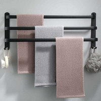 Aluminum Wall-Mounted Towel Rack – 3 Tiers – with Hooks – 60cm – Waterproof – Black – for Bathroom, Kitchen and Shower