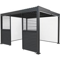 Anthracite Aluminium Pergola With White Blinds and 2 Shutter Panels