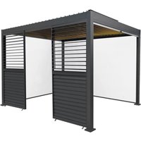 Anthracite Aluminium Pergola With White Blinds, 2 x Side Panels and