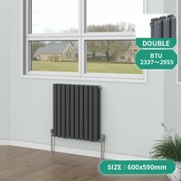 NRG - Anthracite Horizontal Oval Column Designer Radiator Bathroom Central Heating 600x590mm Double