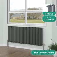 NRG - Anthracite Horizontal Oval Column Designer Radiator Bathroom Central Heating 600x1416mm Single