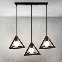 Antique Pendant Light Vintage Pendant Lamp Retro Hanging Light Metal Chandelier 3 Lights Triangle Ceiling Light for Cafe Bar Office Black