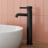 Aquari - Countertop Tall Basin Sink Mixer Tap Bathroom Single Lever Fluted Matt Black
