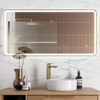 Aquari - Large Rectangular led Mirror Touch Bathroom Demister Brushed Brass 1200x600mm