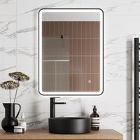 Aquari - Rectangular led Mirror Touch Bathroom Demister Mains Matt Black 600x800mm