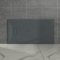 Aquariss Anthracite Rectangular Shower Tray Slate Effect SMC Slip-Resistant Shower Base 1400x800mm with Waste