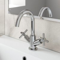 Aquari - Bathroom Mono Basin Sink Mixer Tap Cross Head Handle Chrome Curved Swan Spout