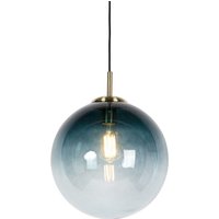 Art Deco Pendant Light Brass with Ocean Blue Glass 33 cm - Pallon