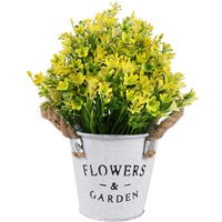 Tlily - Artificial Bonsai Flower Fake Flowers with Vase Metal Flower Bucket for Vintage Wedding Party Table Centerpiece Yellow