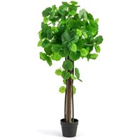 Costway - Artificial Crabapple Tree Fake Plant in Pot w/ Real Wood Trunk and Adjustable Branches