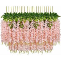 Hoopzi - Artificial Flowers, 24pcs Artificial Fake Wisteria Vine Hanging Silk Flowers Home Wedding Party Decor (24pcs, 110cm / Each Strand, Pink