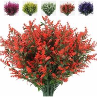 Artificial Lavender Flowers Plants 8 Bundles UV Resistant Faux Outdoor Plastic Greenery Shrubs Plants Hanging Planter Kitchen Home Wedding Office
