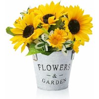 Linghhang - Artificial Plant Decoration, Sunflower Decorative Plant Indoor Outdoor, Artificial Flowers with Metal Pot, Mini Fake Plants for Home