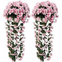 Hoopzi - Artificial Wisteria Basket Vine Pink Artificial Hanging Flowers Fake Hanging Baskets Artificial Flowers for Garden Wall Fence Wedding