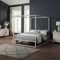Slumberworx - ashwell modern 4 four poster metal bed frame white, king size - White