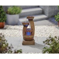 La Hacienda - Azure Columns Water Feature inc. LEDs - Polyresin - L25.5 x W.25.5 x H55 cm - Brown