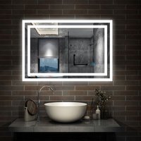 Backlit LED Illuminated Bathroom Mirror with Light Sensor + Demister - Type B 900 x 700mm