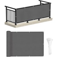 Balcony privacy screen 90 x 600 cm, waterproof, opaque, UV-resistant, with tiebacks, garden parasol, anthracite (with tiebacks)