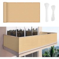 Balcony Privacy Screen 90 x 600cm, 180g/m² HDPE Fabric, UV Protection, Windbreak for Garden, Terrace, Outdoor Use, with Cable Ties and Cords, Sand