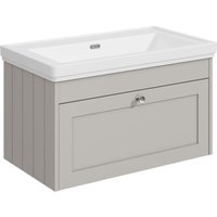 Balterley 800mm Wall Hung 1 Drawer Unit with Classic Basin No Tap Hole - Pebble Grey