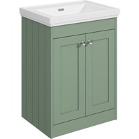 Balterley 600mm Floor Standing 2 Door Unit with Classic Basin No Tap Hole - Satin Green