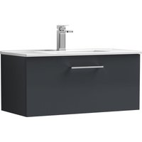 Balterley Level Modern Bathroom 1 Soft Close Drawer & Minimalist Wall Hung Vanity Unit Basin, Dark Grey, 800mm