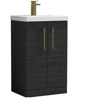 Balterley Level Modern Bathroom 2 Soft Close Door & Mid-Edge Vanity Unit Basin, Charcoal Black, 500mm