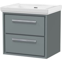 Balterley Modern Wall Hung 2-Drawer Bathroom Vanity with Fireclay Basin, Coastal Grey, 600mm