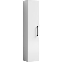 Balterley Level Modern Bathroom 1 Door Wall Hung Tall Unit with Soft-Close Door, Gloss White with Black Handle, 300 mm
