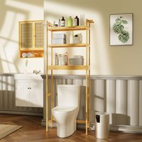 Bamboo Over-The-Toilet Storage Cabinet Bathroom Organizer with Shelf and Cupboard