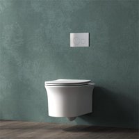 Bathroom Rimless Wall Hung Toilet UF Slim Soft Close Seat Round Pan Ceramic White WC