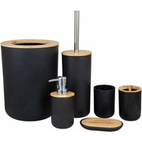Bathroom Accessories Set Bamboo Toothbrush Holder Wooden Countertop Freestanding Soap Dispenser Kitchen Cup Toilet Brush Living Room Trash Can Space