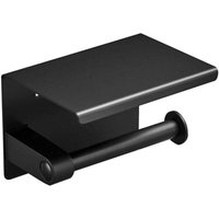 Bathroom Adhesive Toilet Paper Holder with Phone Shelf 304 Stainless Steel Wall Mounted Black MUMU