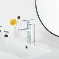 Bathroom Basin Mixer Taps with Slotted Pop Up Waste Washroom Hot and Cold Basin Tap Single Lever Chrome Bathroom Sink Faucet