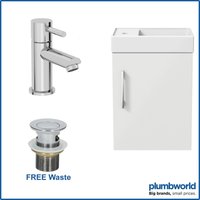 400mm White Gloss Wall Hung Bathroom Vanity Unit with Basin Sink Storage with Malmo Round Mixer Tap & Waste