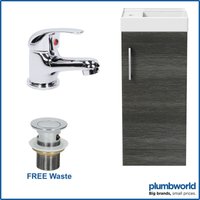 400mm Charcoal Grey Bathroom Vanity Unit with Basin Sink Storage with Essentials Curved Mixer Tap & Waste