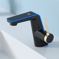 Bathroom Faucet with LED Temperature Display - Brass Basin Faucet - Black Single Lever Bathroom Mixer Tap