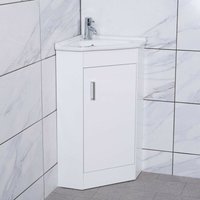 NRG - Bathroom Corner Cloakroom Vanity Sink Ceramic Basin Cabinet Storage Unit White