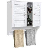 Costway - Bathroom Medicine Cabinet Wall Mounted Louvered Doors Cabinet-White