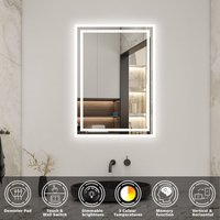Acezanble - Bathroom Mirror Led Mirror 3 Color Lights, 800x600mm Dimmable Illuminated Backlit Bathroom Mirror with Desmister, Touch, Brightness