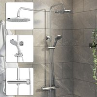 Aquari - Round Chrome Thermostatic Mixer Shower Dual Head Rainfall Head Handset Bathroom