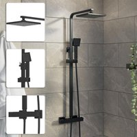Aquari - Square Black Thermostatic Mixer Shower Dual Head Rainfall Head Handset Bathroom