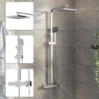 Square Chrome Thermostatic Mixer Shower Dual Head Rainfall Head Handset Bathroom