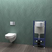 Bathroom 1.14M Concealed Cistern Frame & Rimless Wall Hung Toilet UF Slim Soft Close Seat